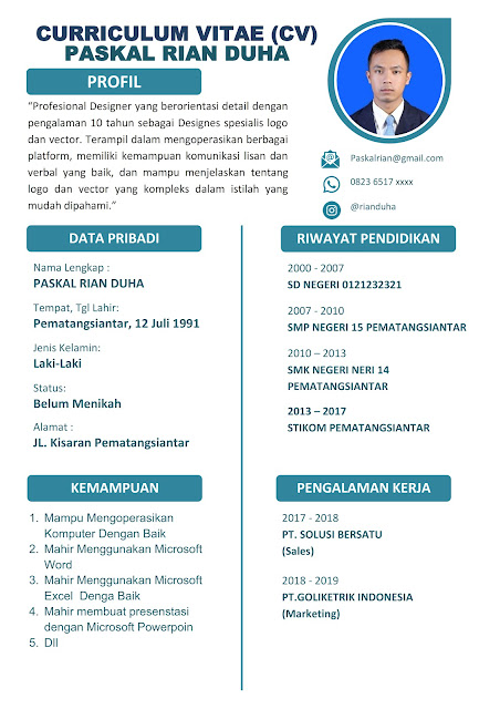 CV Lamaran Kerja DOC Cocok Untuk Lamaran Kerja Admin | CV Lamaran Kerja Mudah Edit - Beritaja
